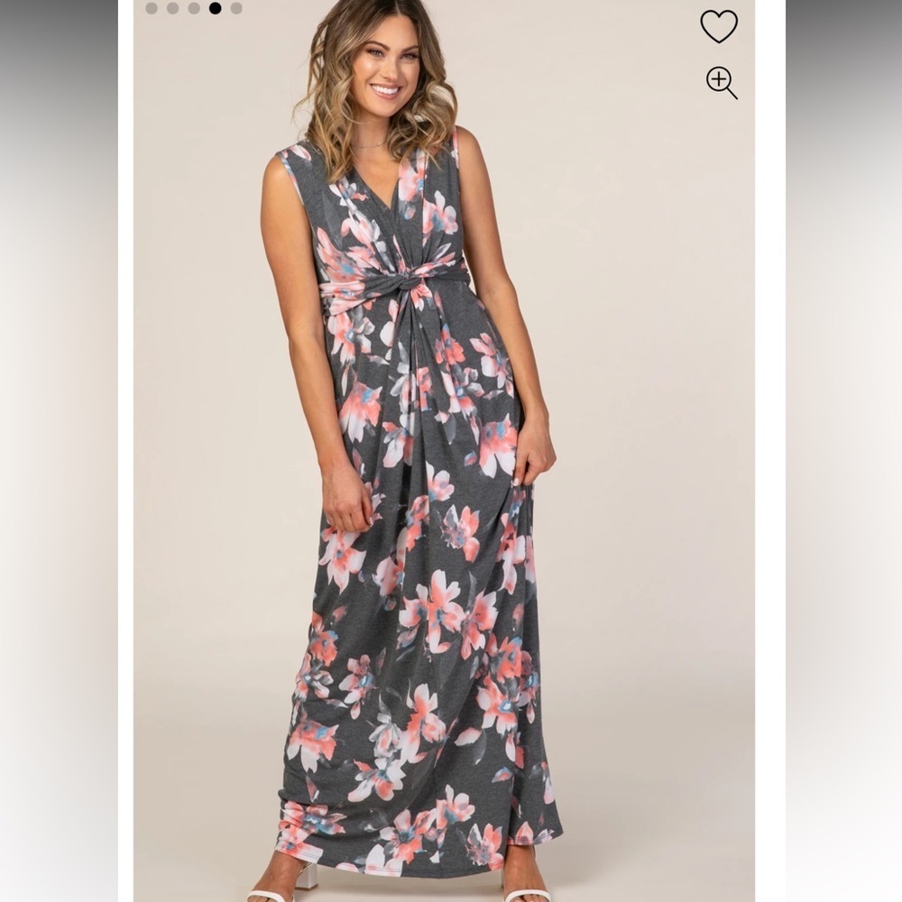 Sweet Lovely by Jen Charcoal Grey Floral Sleeveless Knot Front Maxi Dress